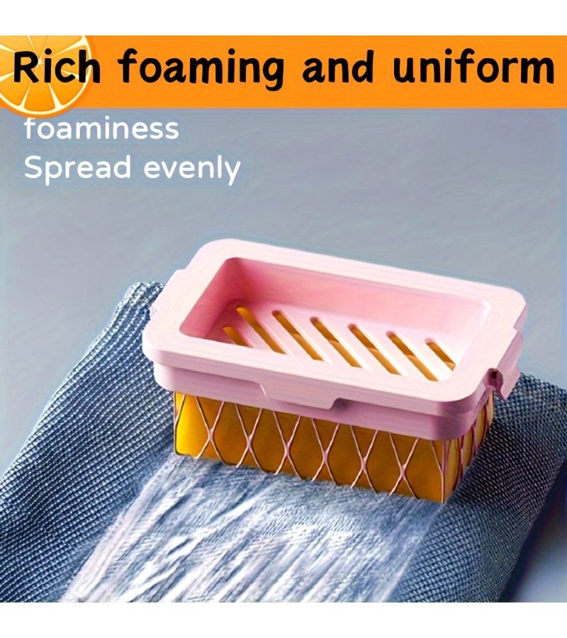 Pink And Blue Highly Elastic Mesh Soap Bubble Container Versatile Laundry Soap Holder - Image 3