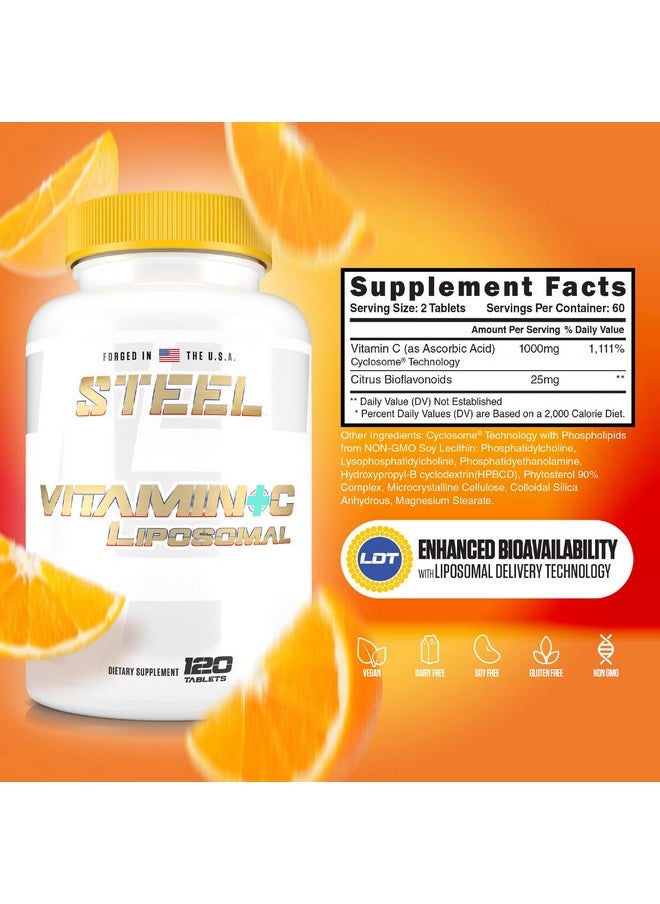 Steel Supplements - Vitamin C Liposomal ; Immunity Antioxidant Cardiovascular Health ; 1000Mg Vitamin C Cyclosome Technology ; 120 Tablets - Image 1