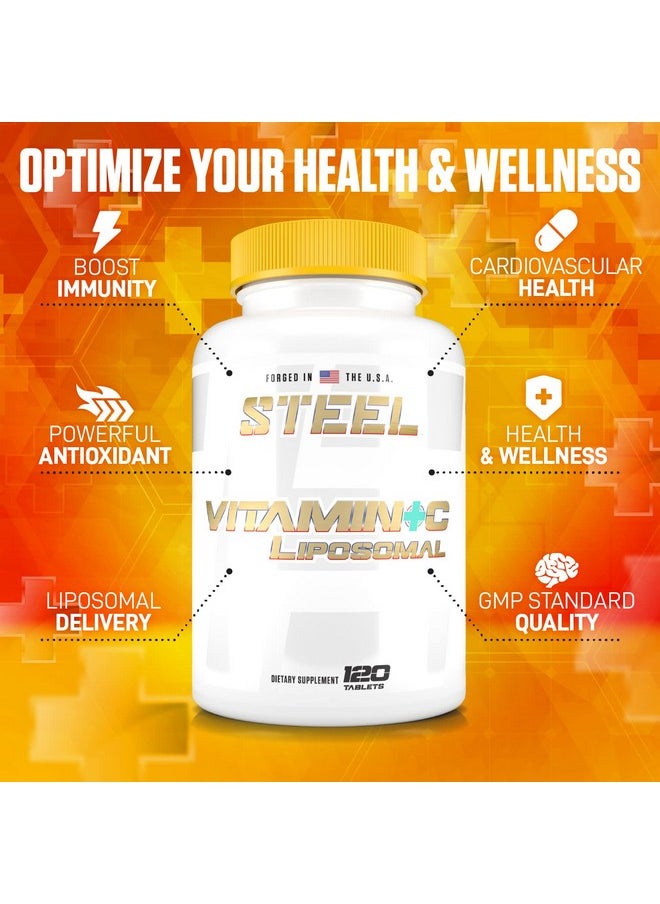 Steel Supplements - Vitamin C Liposomal ; Immunity Antioxidant Cardiovascular Health ; 1000Mg Vitamin C Cyclosome Technology ; 120 Tablets - Image 1