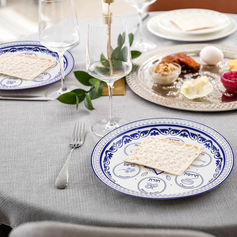 FillTouch 30 Pcs Set Passover Seder Plates 9 Paper Seder Plates for Pesach Passover Seder Tableware Blue and White Porcelain Design Dinner Party Supplies Passover Decorations - Image 4