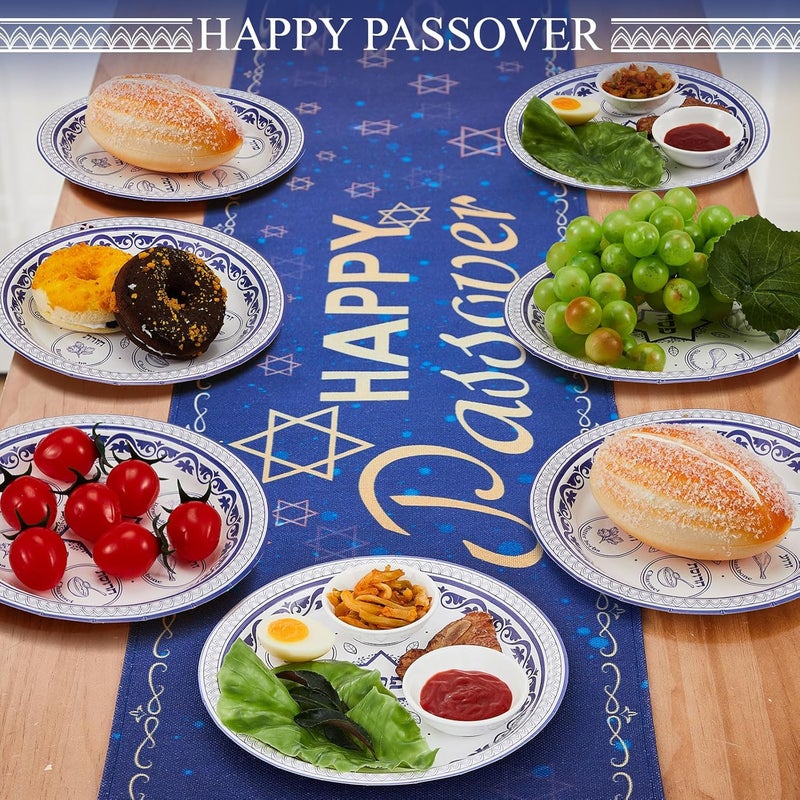 FillTouch 30 Pcs Set Passover Seder Plates 9 Paper Seder Plates for Pesach Passover Seder Tableware Blue and White Porcelain Design Dinner Party Supplies Passover Decorations - Image 5