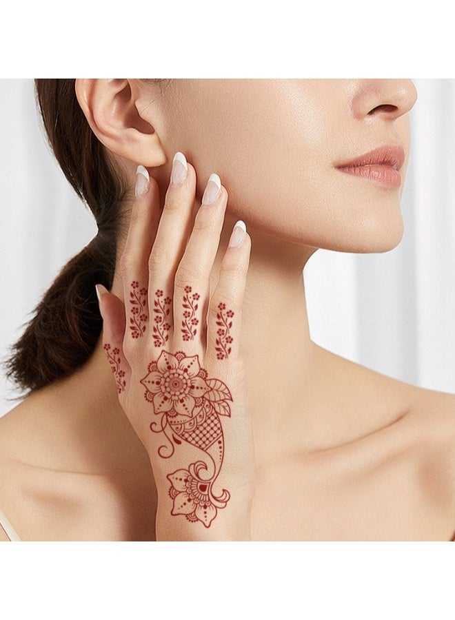 يوكانبي مجموعة من 18 ملصق تاتو دانتيل زهري باللون البني الحناء – تاتوهات مؤقتة مقاومة للماء والعرق لتزيين ظهر اليد - Image 5