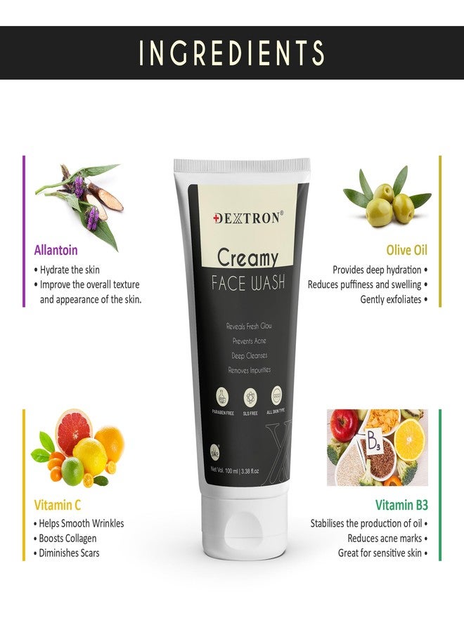 Dextron Creamy Face Wash Real Fresh Glow, Acne Prevention, Deep Cleansing & Impurity Removal 100ml - Image 3