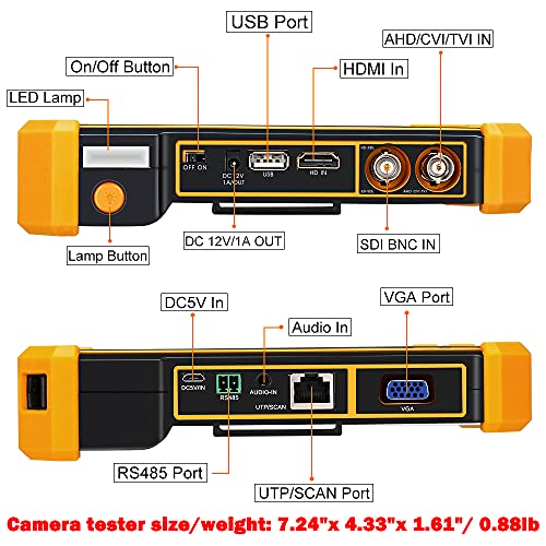 WSDCAM 5 inch TFT-LCD Screen CCTV Camera Tester Monitor Support 4K 8MP CVI TVI AHD SDI CVBS Analog Camera, Support HDMI in VGA in PTZ Control/DC12V Power Output/UTP Cable Tester, 3200-Plus - Image 5