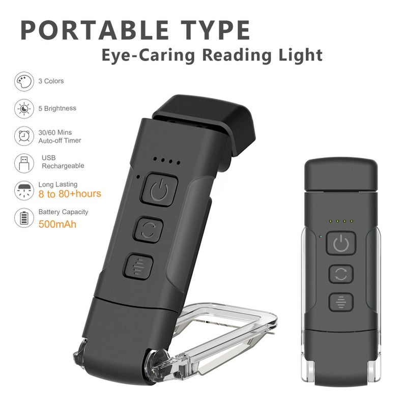 Reading Lights for Books in Bed Portable Clip-on LED USB Rechargeable Lamp Eye-protection in 3 Colors & 5 Brightness and 30/60min Timer Perfect for Book Lovers Kids - Image 3