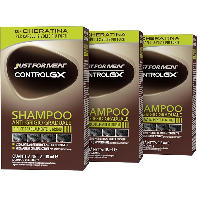Control GX Shampoo for Men, Colour and Hair Colour, Gradually Reduces Grey for a Natural Look (3 Pack)