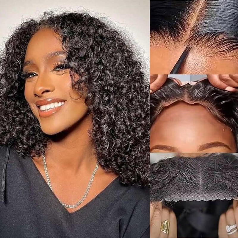 SODLIS Wear and Go Glueless Wig Curly Bob Wig Human Hair Pre Plucked Pre Cut 13x4 HD Lace Front Wigs For Black Women Ready to Wear Glueless Bob Wig 150 Density 16 Inch