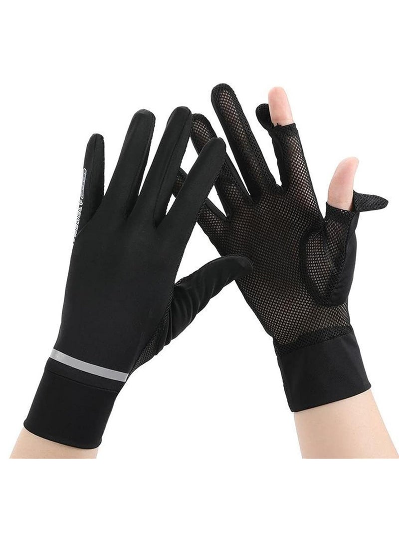 VIUAUAX Spring and summer ladies sunscreen gloves outdoor anti-ultraviolet ice mesh fabric two fingers thin section driving touch screen glovesWomen's UPF 50+ UV Sun Protection Quick Dry Anti Slip Driving Gloves - Image 1