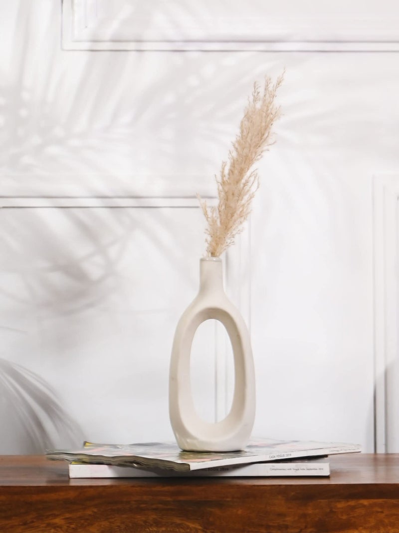 Purezento Kieko Vase Ceramic Flower Vase/Pampas Grass Vase/Home Decor Centrepiece/Showpiece/Donut Vase/Modern Farmhouse Vase for Living Room, Bedroom Office, Table (White Pack of 1) - Image 1