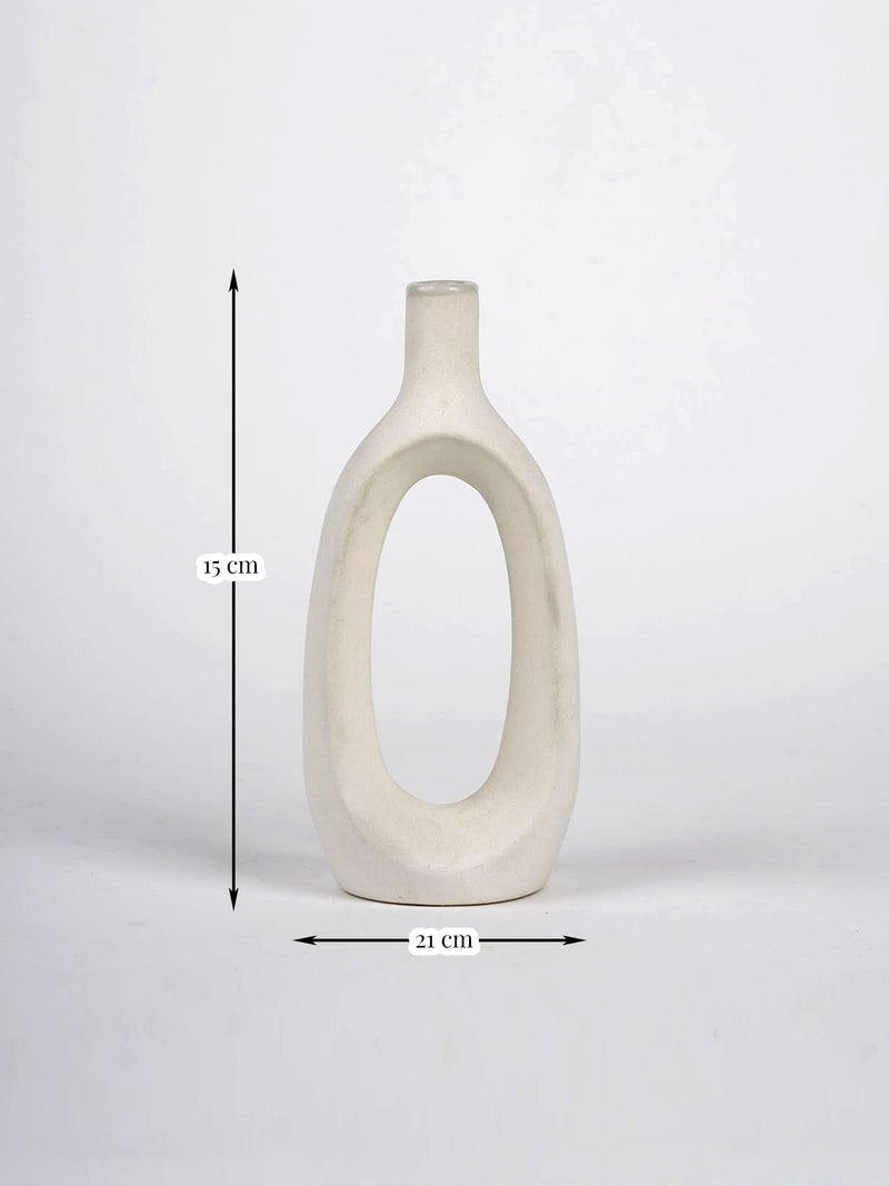 Purezento Kieko Vase Ceramic Flower Vase/Pampas Grass Vase/Home Decor Centrepiece/Showpiece/Donut Vase/Modern Farmhouse Vase for Living Room, Bedroom Office, Table (White Pack of 1) - Image 3