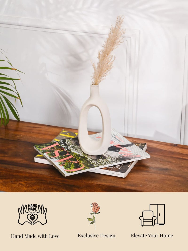 Purezento Kieko Vase Ceramic Flower Vase/Pampas Grass Vase/Home Decor Centrepiece/Showpiece/Donut Vase/Modern Farmhouse Vase for Living Room, Bedroom Office, Table (White Pack of 1) - Image 4