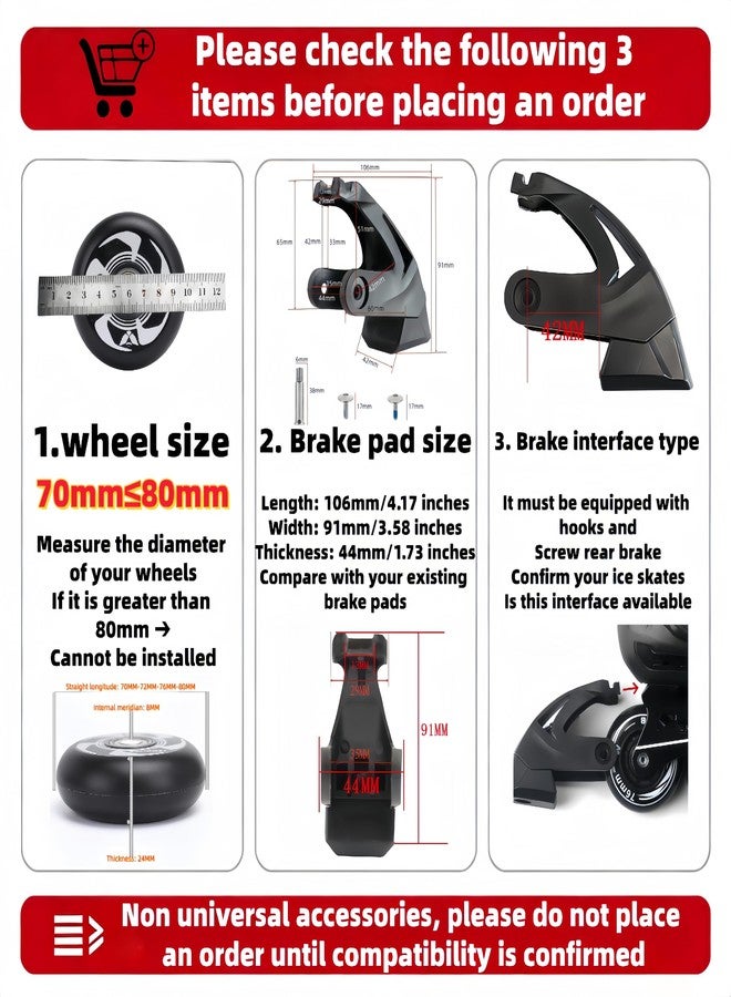 ACGarden DIY Roller Skate Replacement Brake Pad Set, Non-Slip Safety Brake Block for Adult Inline Skates with Wheel Size 70mm≤80mm & Compatible Rear Brake Mount - Check Dimensions Before Order, 2Pcs Black - Image 3