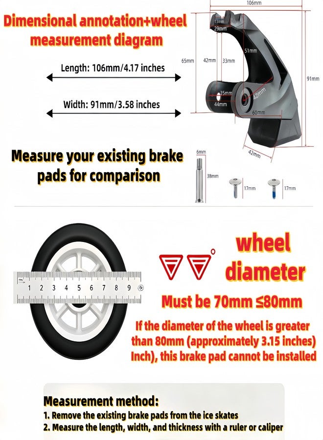 ACGarden DIY Roller Skate Replacement Brake Pad Set, Non-Slip Safety Brake Block for Adult Inline Skates with Wheel Size 70mm≤80mm & Compatible Rear Brake Mount - Check Dimensions Before Order, 2Pcs Black - Image 4