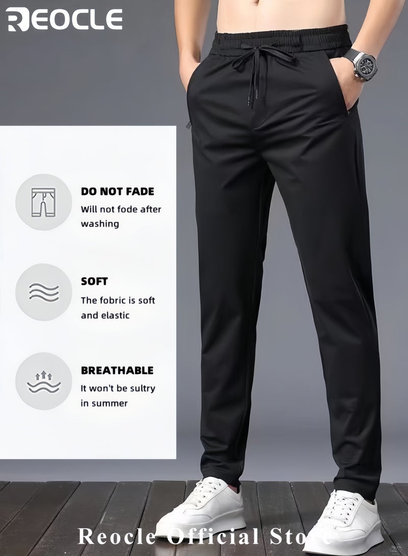 REOCLE Men's Ice Silk Ultra-thin Sports Pants Quick Dry Stretch Straight Fit Comfyfit Pants Ultra Stretch Camping Fishing Running Athletic Active Jogger Pant  - Image 2