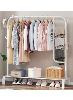 Exquisite Clothes Rail Rack Powder Coated Metal Wardrobe Garment Display Rack Tidy Clothing Rails with Hanging Rail and Shoe Shelf Storage,White