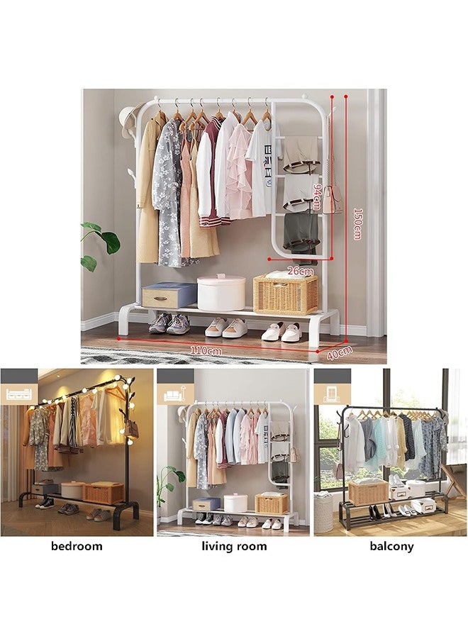 RollsTimi  - Exquisite Clothes Rail Rack Powder Coated Metal Wardrobe Garment Display Rack Tidy Clothing Rails with Hanging Rail and Shoe Shelf Storage,White - Image 1