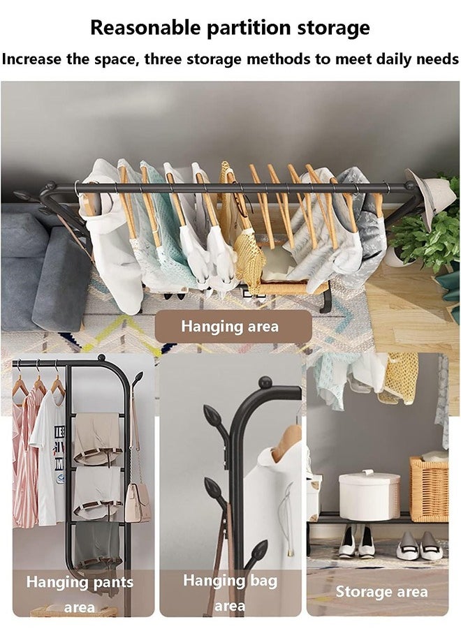 RollsTimi  - Exquisite Clothes Rail Rack Powder Coated Metal Wardrobe Garment Display Rack Tidy Clothing Rails with Hanging Rail and Shoe Shelf Storage,White - Image 1