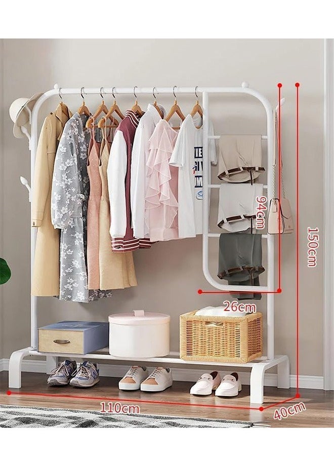 RollsTimi  - Exquisite Clothes Rail Rack Powder Coated Metal Wardrobe Garment Display Rack Tidy Clothing Rails with Hanging Rail and Shoe Shelf Storage,White - Image 1