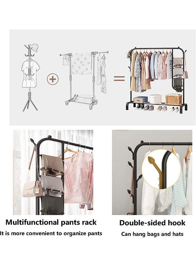 RollsTimi  - Exquisite Clothes Rail Rack Powder Coated Metal Wardrobe Garment Display Rack Tidy Clothing Rails with Hanging Rail and Shoe Shelf Storage,White - Image 1