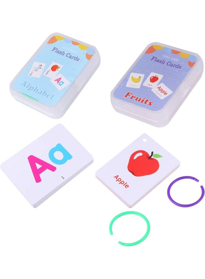 2 Sets Educational Flash Cards Pocket Card Preschool Teaching Cards for kids, Alphabet and Fruits Set - Image 1