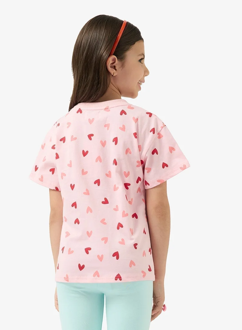 Pinata Heart Printed Pink Cotton Tshirt