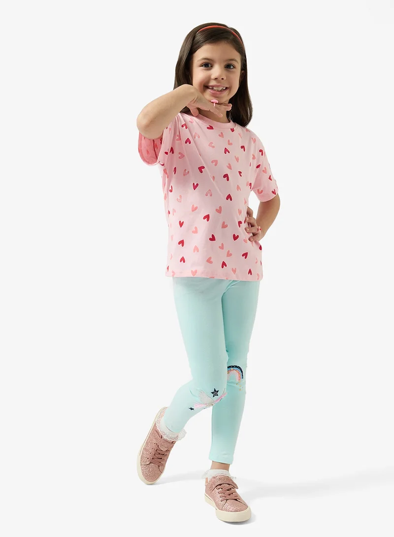 Pinata  Heart Printed Pink Cotton Tshirt for Women | Best Price UAE