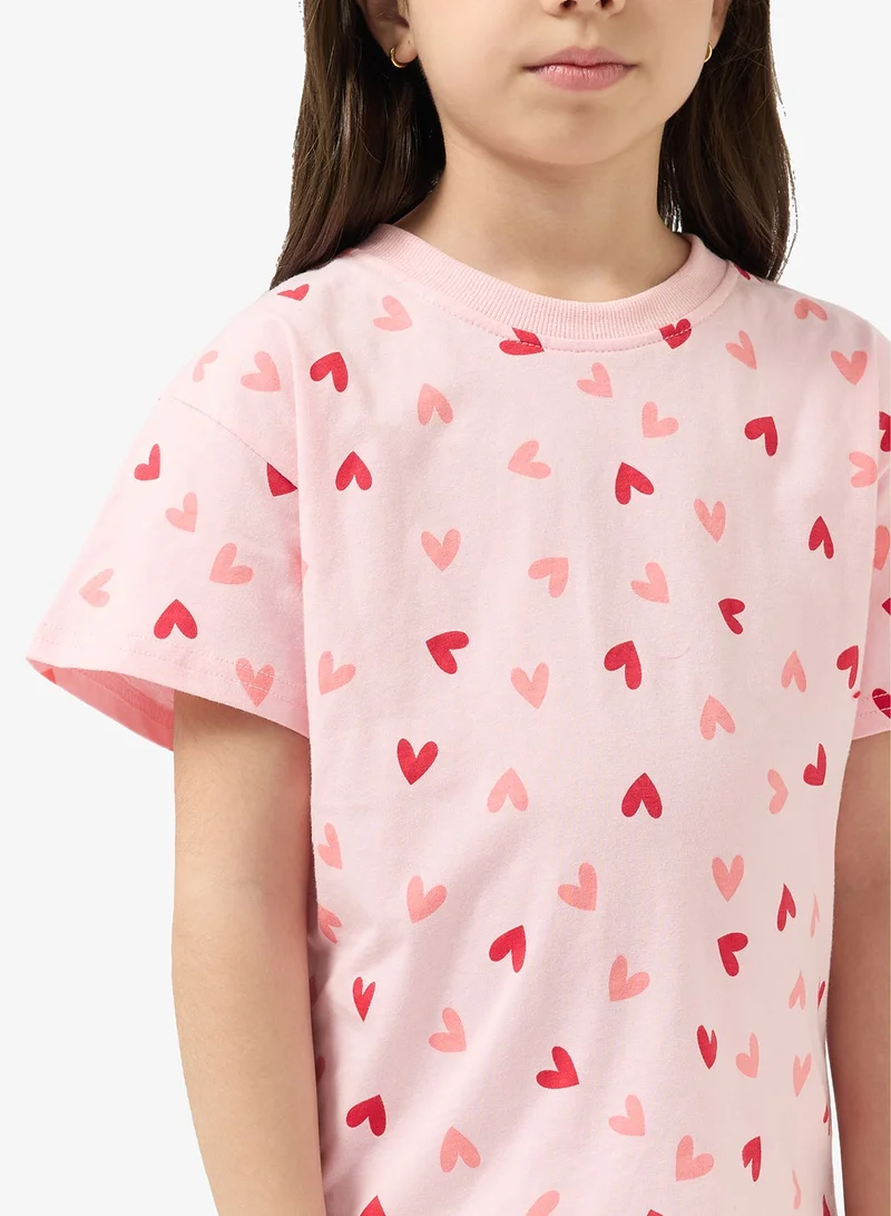 Pinata  Heart Printed Pink Cotton Tshirt for Women | Best Price UAE