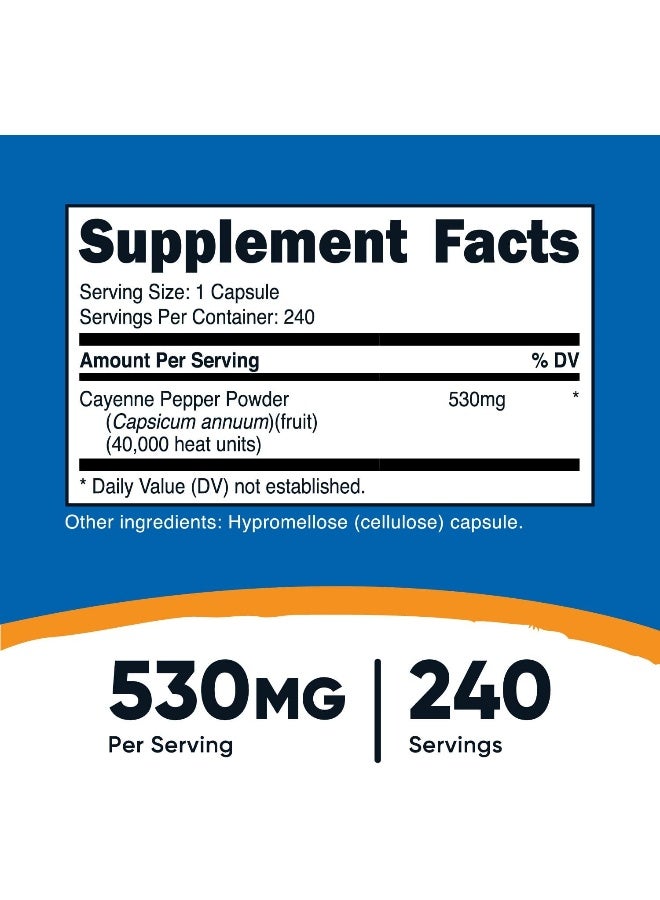 Nutricost Cayenne Pepper 530mg, 240 Capsules - 40,000 Heat Units, Gluten Free, Non-GMO - Image 2