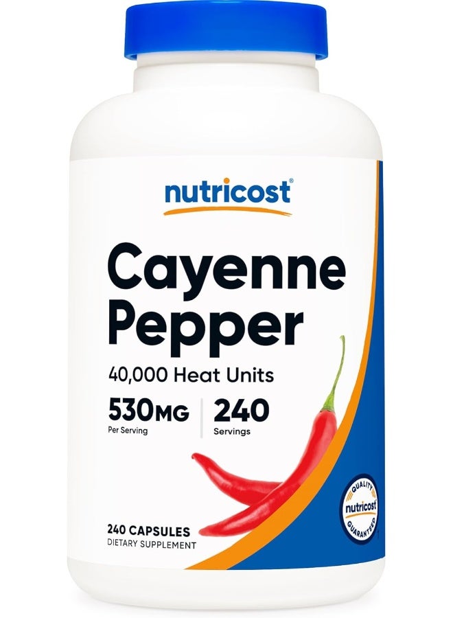 Nutricost Cayenne Pepper 530mg, 240 Capsules - 40,000 Heat Units, Gluten Free, Non-GMO - Image 1