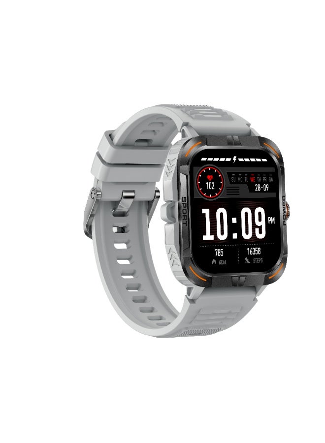 ساعة ذكية للرجال باللون الرمادي مع شاشة AMOLED مقاس 1.97 بوصة، تدعم الاتصال عبر البلوتوث ومراقبة النوم، متوافقة مع أنظمة Android وiOS، وتحتوي على أكثر من 100 وضع رياضي، ومقياس خطوات، ومقاومة للماء IP67. - Image 4