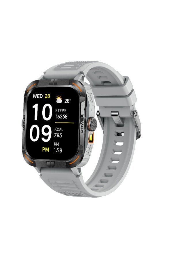 ساعة ذكية للرجال باللون الرمادي مع شاشة AMOLED مقاس 1.97 بوصة، تدعم الاتصال عبر البلوتوث ومراقبة النوم، متوافقة مع أنظمة Android وiOS، وتحتوي على أكثر من 100 وضع رياضي، ومقياس خطوات، ومقاومة للماء IP67. - Image 2