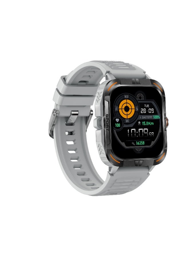 ساعة ذكية للرجال باللون الرمادي مع شاشة AMOLED مقاس 1.97 بوصة، تدعم الاتصال عبر البلوتوث ومراقبة النوم، متوافقة مع أنظمة Android وiOS، وتحتوي على أكثر من 100 وضع رياضي، ومقياس خطوات، ومقاومة للماء IP67. - Image 3