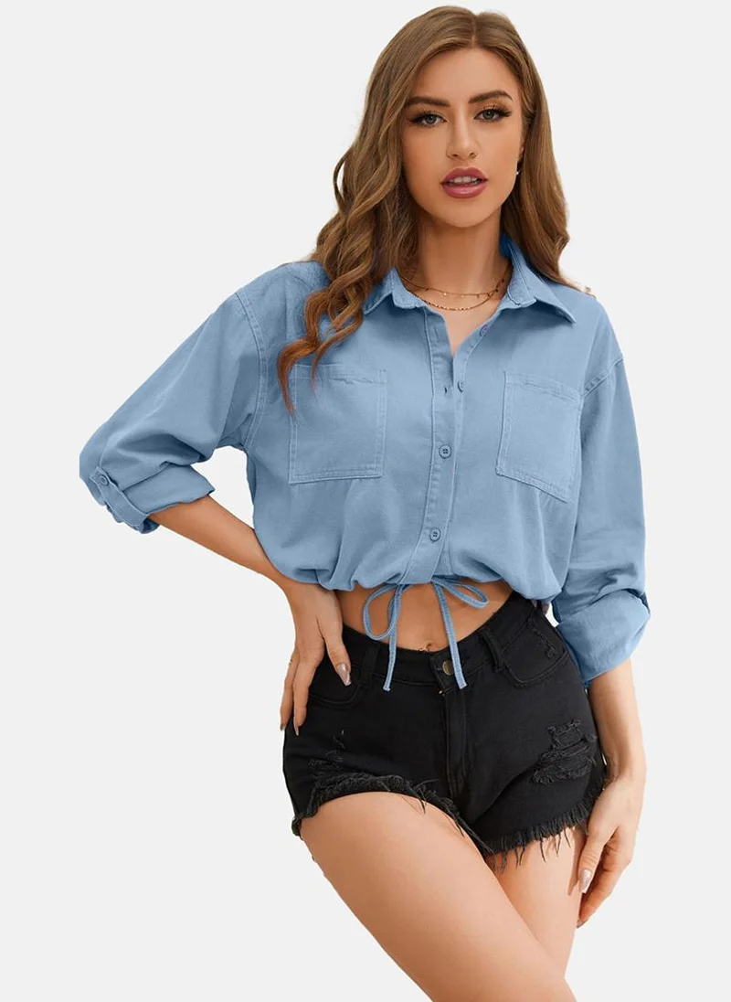 يونيكي Blue Regular Fit Spread Collar Long Sleeves Shirts