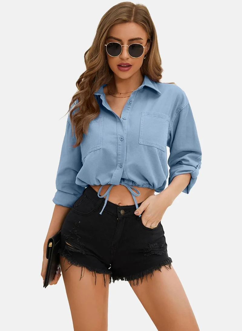 YUNIQEE Blue Regular Fit Spread Collar Long Sleeves Shirts