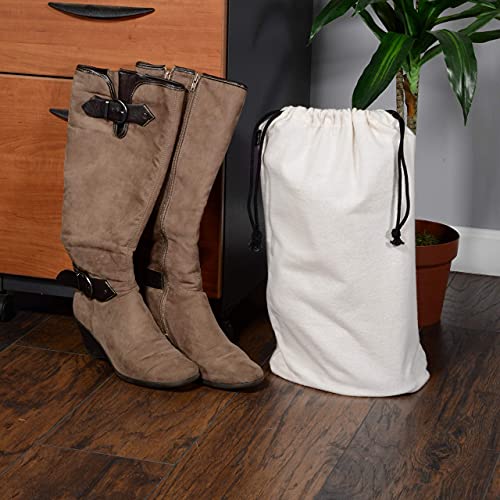 ZENPAC Cowboy Boot Bag, Beige Duster Flannel Pouch with Drawstring Closure, Washable Breathable Cotton Fabric for Shoes, Luggage, 12.5x20.5, 2 Pack - Image 2
