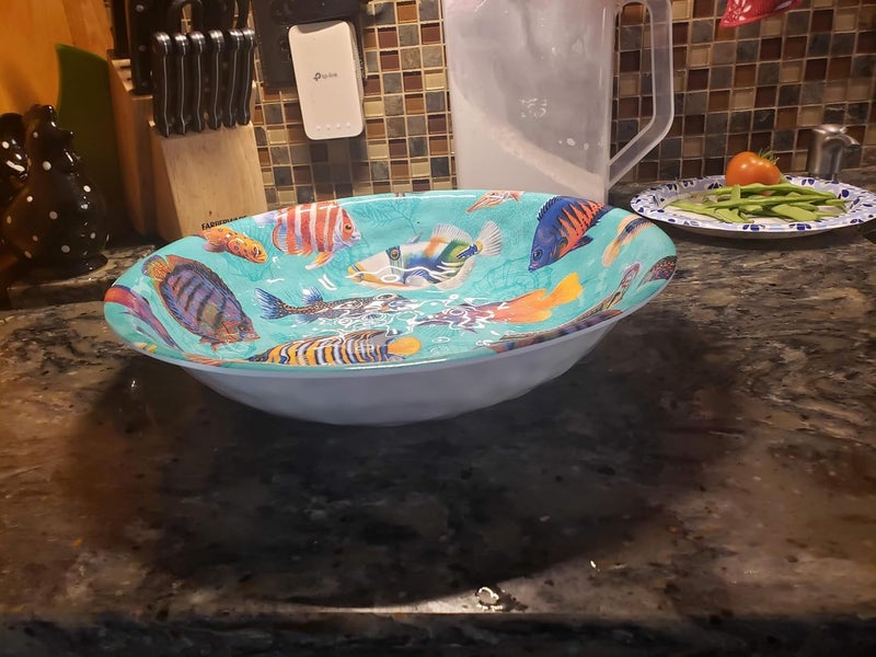 Tropical Fish Large 13 Inch Melamine Plastic Fruit Pasta Salad Serving Round Bowl  Bright Colors - Image 3