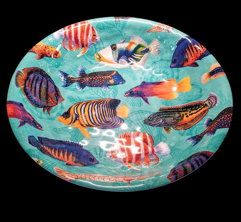 Tropical Fish Large 13 Inch Melamine Plastic Fruit Pasta Salad Serving Round Bowl  Bright Colors - Image 1