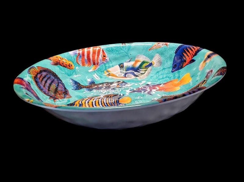 Tropical Fish Large 13 Inch Melamine Plastic Fruit Pasta Salad Serving Round Bowl  Bright Colors - Image 2