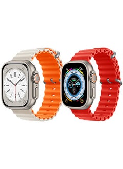 Silicone Ocean Band Strap for Apple Watch Ultra 8 49mm White/Orange Double Side Strap with Red Single Color Strap Set of 2