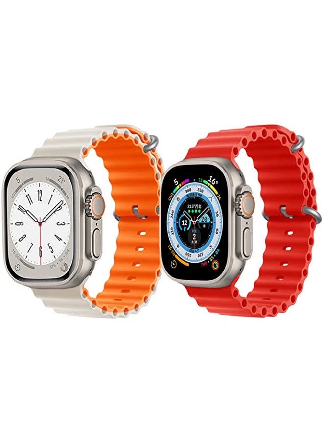 IAF - Silicone Ocean Band Strap for Apple Watch Ultra 8 49mm White/Orange Double Side Strap with Red Single Color Strap Set of 2 - Image 1
