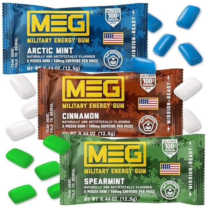 MEG Gum - Military Energy Gum | 100mg of Caffeine Per Piece - 15 piece Sample Pack - Energy and Focus to Boost Performace - Image 1