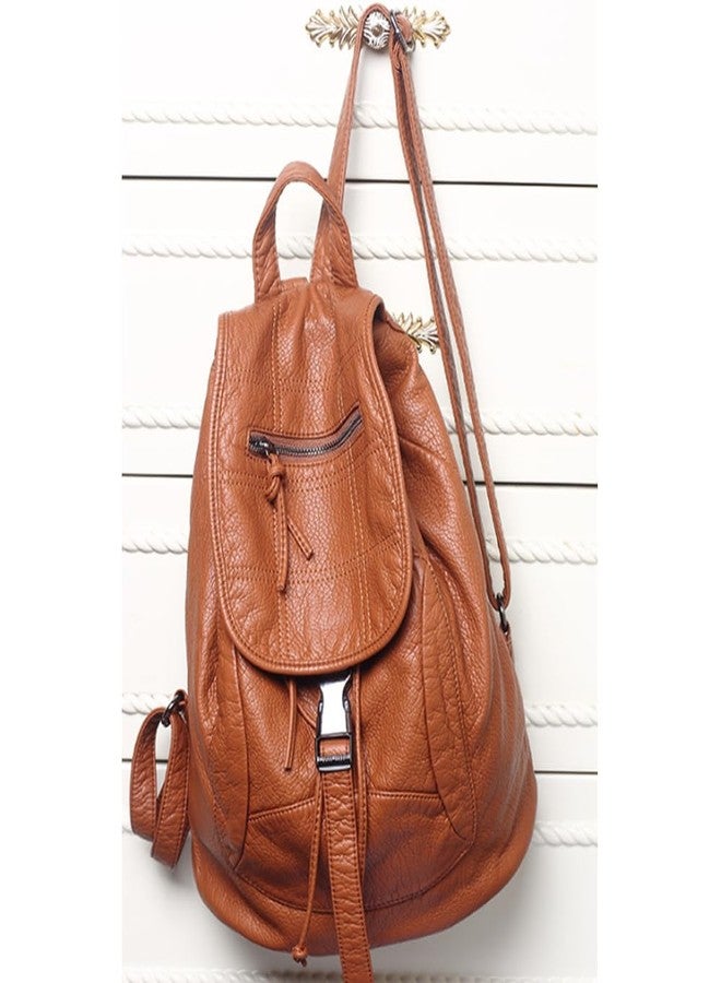 AlwaySky Women Hobo Drawstring Backpack Travel Daypack Satchel Soft Faux Leather Purse Shoulder Bags Brown - Image 4