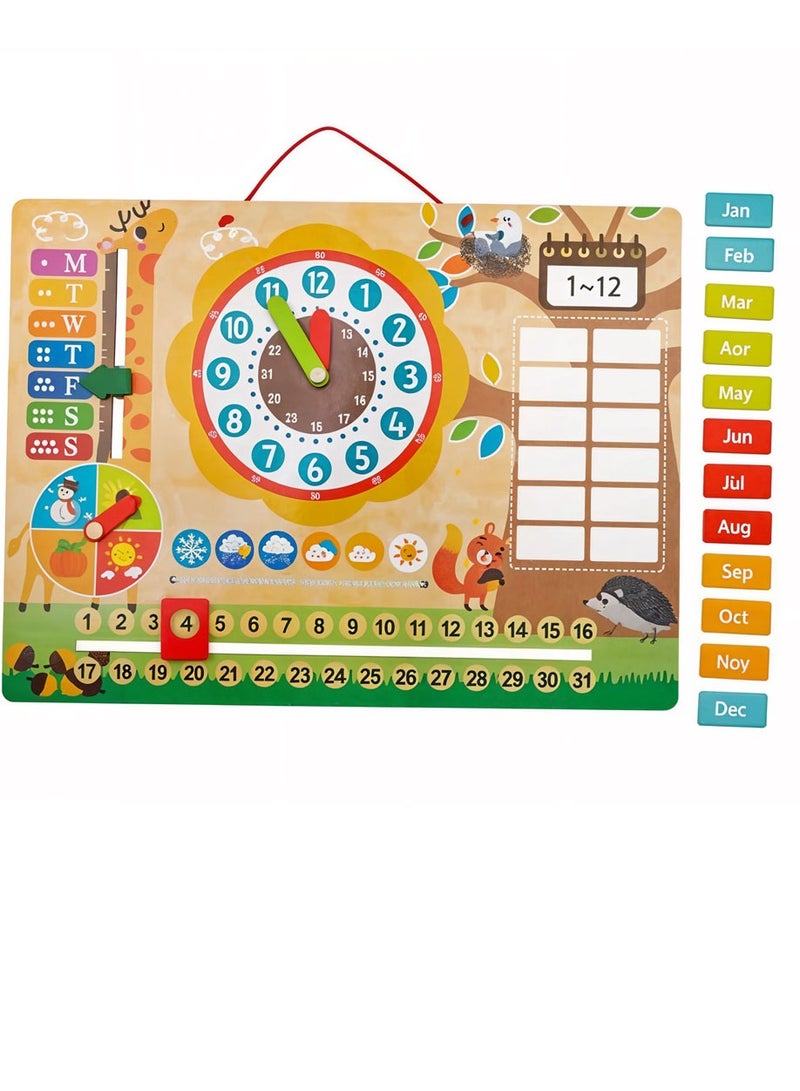 Playtive Kids Wooden Magnetic Learning Clock Calendar Board. Montessori-Inspired Toy with Moveable Hands, Days, Months, Weather & Seasons. Educational Time Learning Tool for Toddlers, Preschoolers & Kindergarten Children. Fun Daily Routine Chart - Image 1