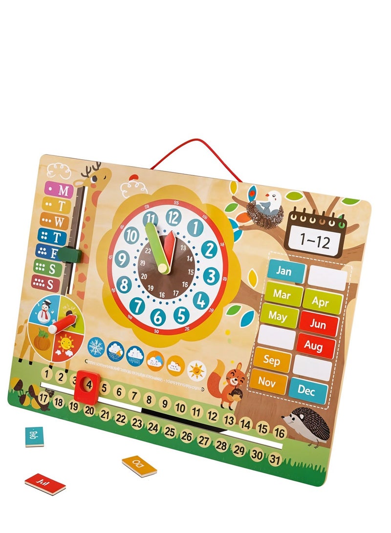 Playtive Kids Wooden Magnetic Learning Clock Calendar Board. Montessori-Inspired Toy with Moveable Hands, Days, Months, Weather & Seasons. Educational Time Learning Tool for Toddlers, Preschoolers & Kindergarten Children. Fun Daily Routine Chart - Image 4