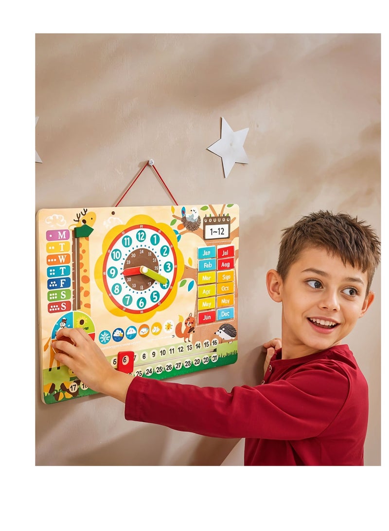 Playtive Kids Wooden Magnetic Learning Clock Calendar Board. Montessori-Inspired Toy with Moveable Hands, Days, Months, Weather & Seasons. Educational Time Learning Tool for Toddlers, Preschoolers & Kindergarten Children. Fun Daily Routine Chart - Image 5