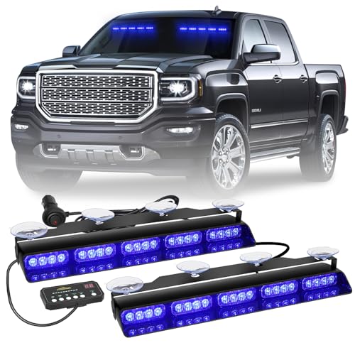 XRIDONSEN 2x 17 inch Blue Emergency Lights Bar 40 LED Dash Strobe Lights Interior Front/Rear Windshield Lights Safety Flashing Warning Hazard Light for Ambulance Firefighter Police Vehicles Trucks Car - Image 1