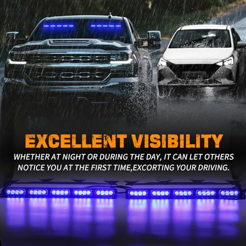 XRIDONSEN 2x 17 inch Blue Emergency Lights Bar 40 LED Dash Strobe Lights Interior Front/Rear Windshield Lights Safety Flashing Warning Hazard Light for Ambulance Firefighter Police Vehicles Trucks Car - Image 2