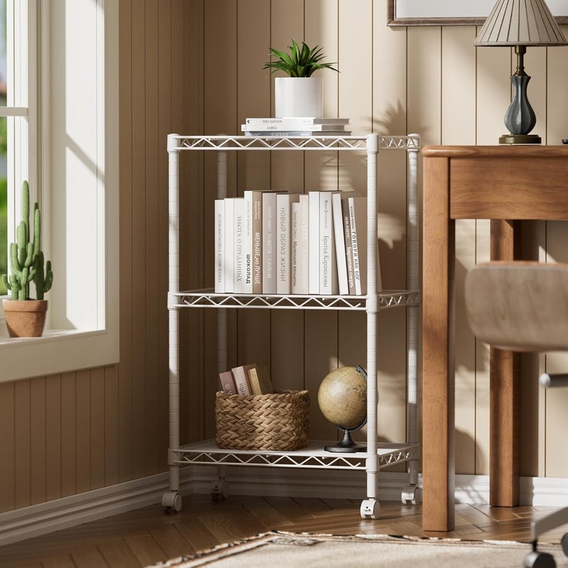 SINGAYE 3 Small Shelves Storage Shelf Wire Shelving Unit Metal Shelf Adjustable Organizers Storage Shelving with Wheels for Bathroom Laundry Room Kitchen Pantry12”D x 18”W x 30”H White - Image 2