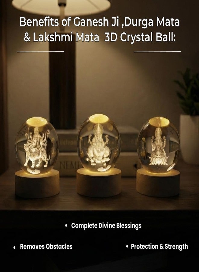 Divine Hindu Ganesh, Lakshmi & Durga LED Night Light Plug-in Compact Nightlamp for Hallway, Bathroom, Kitchen & Bedroom – Soft Warm White Glow | Night Light for Home Décor, Office & Gifts | Set of 3 - Image 3
