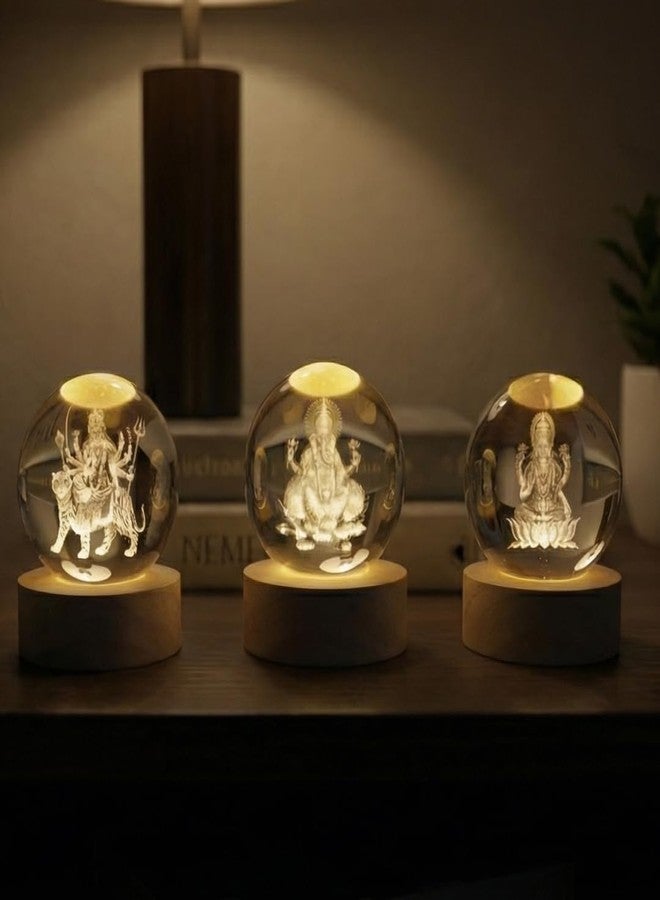 Divine Hindu Ganesh, Lakshmi & Durga LED Night Light Plug-in Compact Nightlamp for Hallway, Bathroom, Kitchen & Bedroom – Soft Warm White Glow | Night Light for Home Décor, Office & Gifts | Set of 3 - Image 1